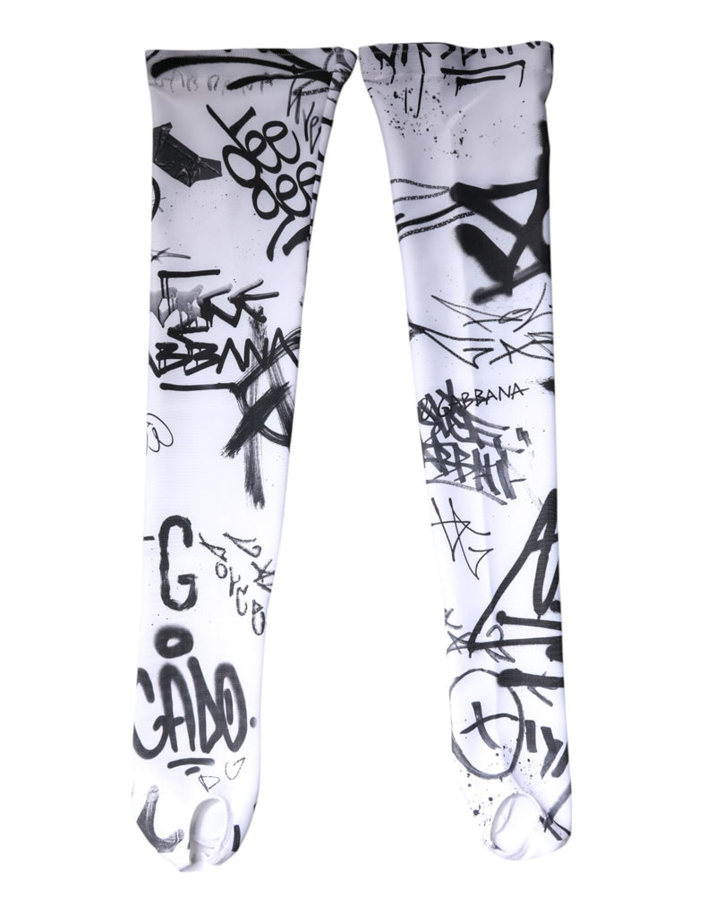 White Graffiti Cotton Over Calf Stockings Socks Dolce & Gabbana