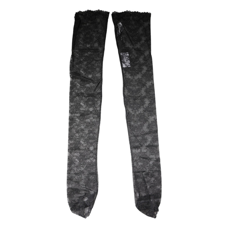 Black Floral Lace Cotton Stretch Stockings Socks Dolce & Gabbana