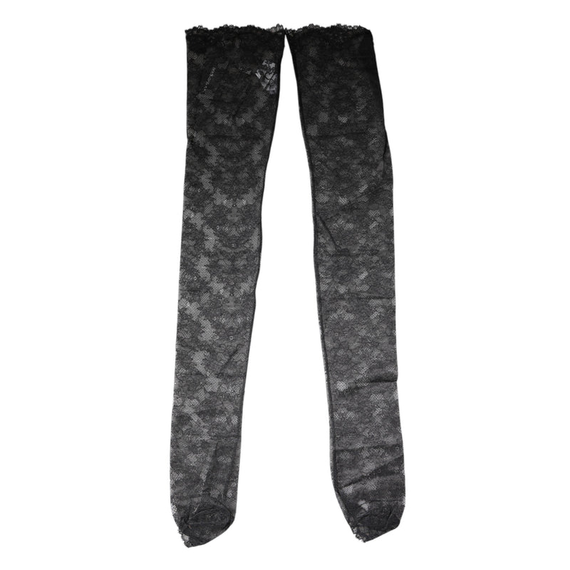 Black Floral Lace Cotton Stretch Stockings Socks Dolce & Gabbana
