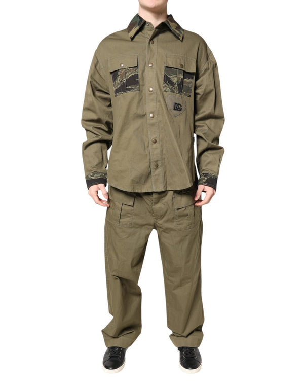 Brown Cotton Stretch Shirt Pants Casual Set Dolce & Gabbana