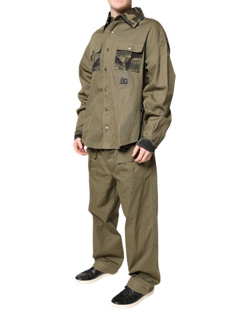 Brown Cotton Stretch Shirt Pants Casual Set Dolce & Gabbana