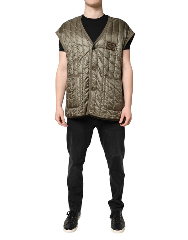 Brown Logo Plaque Quilted Vest Jacket Dolce & Gabbana