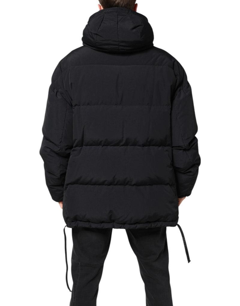 Black Nylon Full Zip Hooded Parka Jacket Dolce & Gabbana
