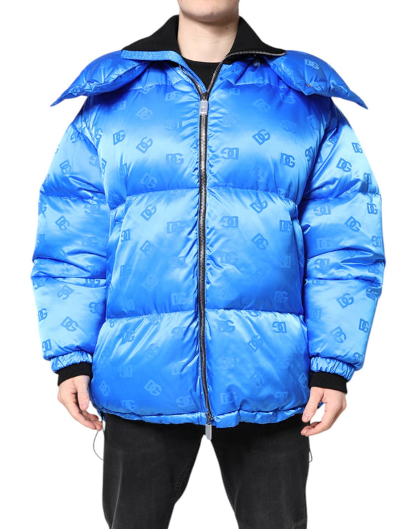Blue Logo Full Zip Hooded Quilted Jacket Dolce & Gabbana