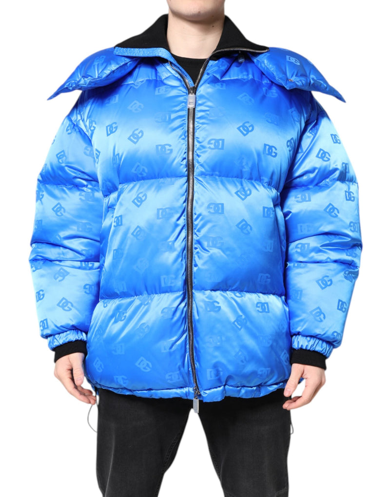 Blue Logo Full Zip Hooded Quilted Jacket Dolce & Gabbana