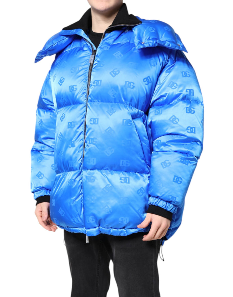 Blue Logo Full Zip Hooded Quilted Jacket Dolce & Gabbana