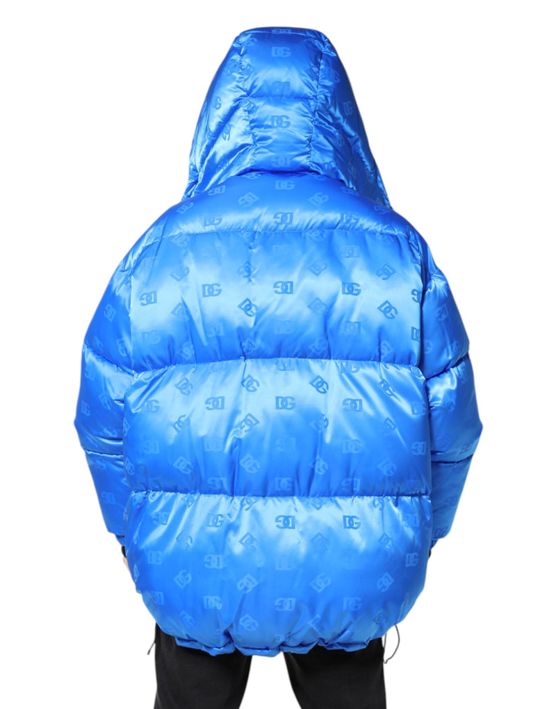Blue Logo Full Zip Hooded Quilted Jacket Dolce & Gabbana