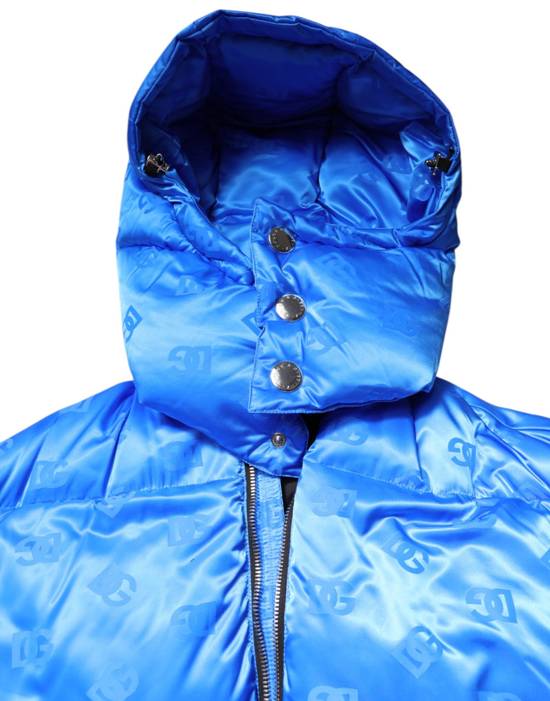 Blue Logo Full Zip Hooded Quilted Jacket Dolce & Gabbana