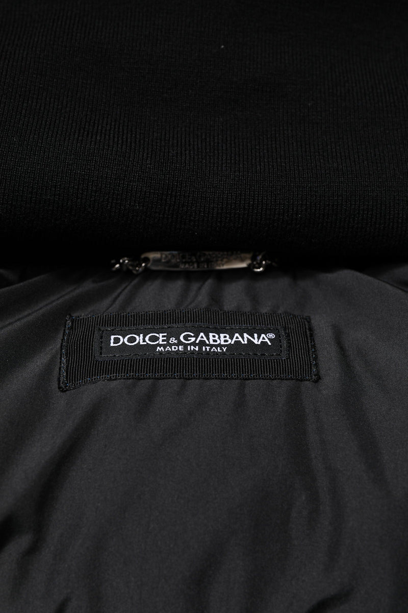 Blue Logo Full Zip Hooded Quilted Jacket Dolce & Gabbana
