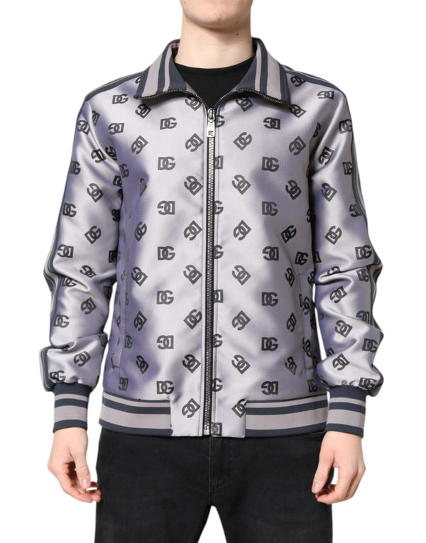 Gray Logo Monogram Full Zip Bomber Jacket Dolce & Gabbana