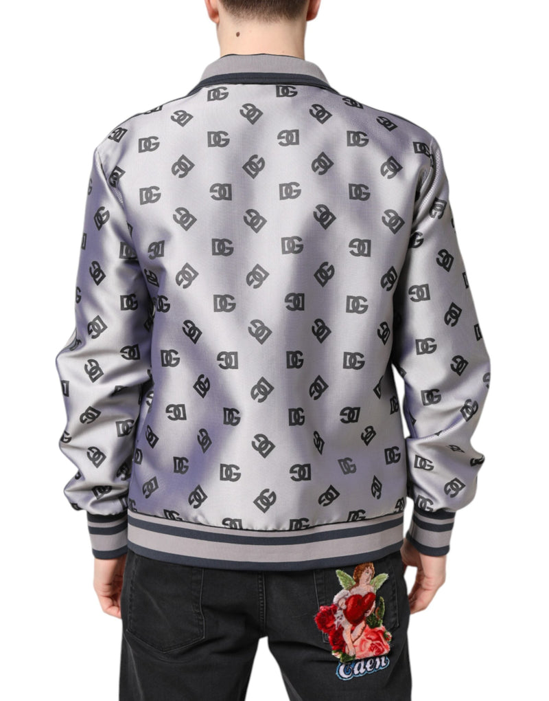 Gray Logo Monogram Full Zip Bomber Jacket Dolce & Gabbana