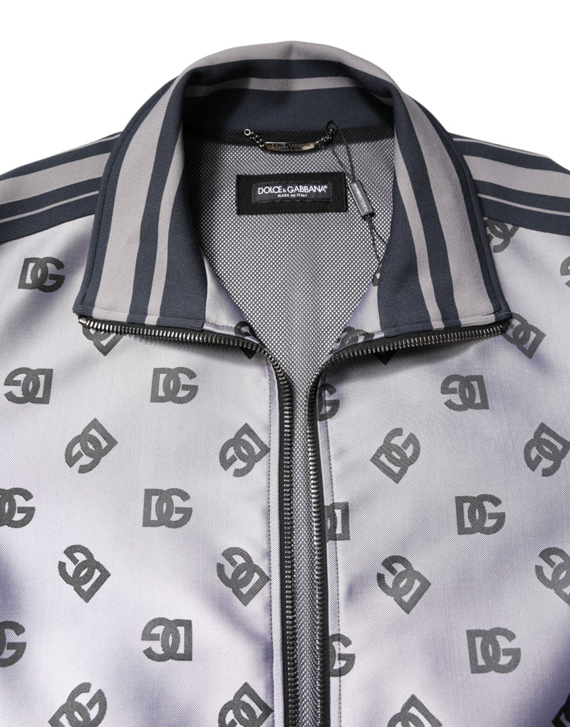 Gray Logo Monogram Full Zip Bomber Jacket Dolce & Gabbana
