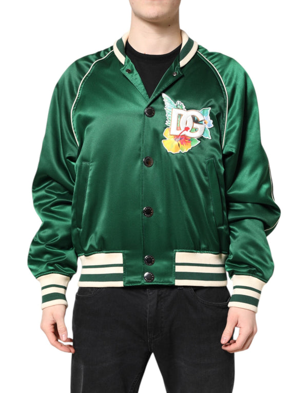 Green Floral DG Logo Full Zip Bomber Jacket Dolce & Gabbana