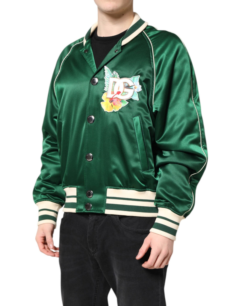 Green Floral DG Logo Full Zip Bomber Jacket Dolce & Gabbana