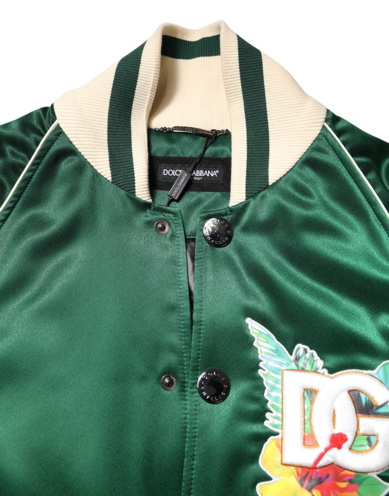 Green Floral DG Logo Full Zip Bomber Jacket Dolce & Gabbana