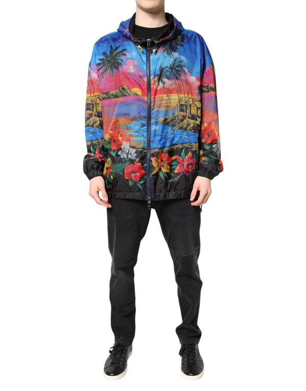 Multicolor Print Hooded Windbreaker Jacket Dolce & Gabbana