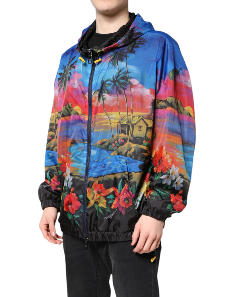 Multicolor Print Hooded Windbreaker Jacket Dolce & Gabbana