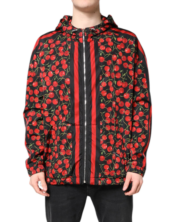 Black Cherry Print Hooded Windbreaker Jacket Dolce & Gabbana