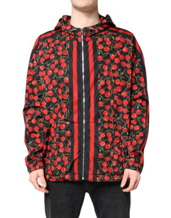 Black Cherry Print Hooded Windbreaker Jacket Dolce & Gabbana