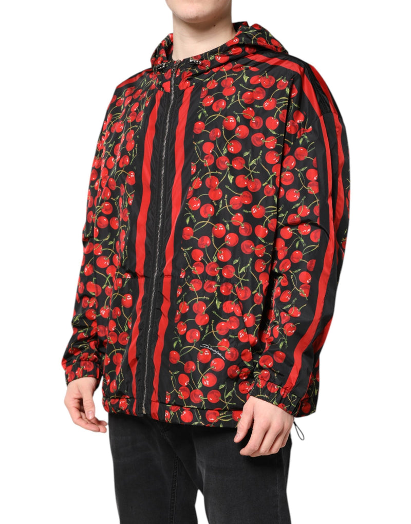 Black Cherry Print Hooded Windbreaker Jacket Dolce & Gabbana