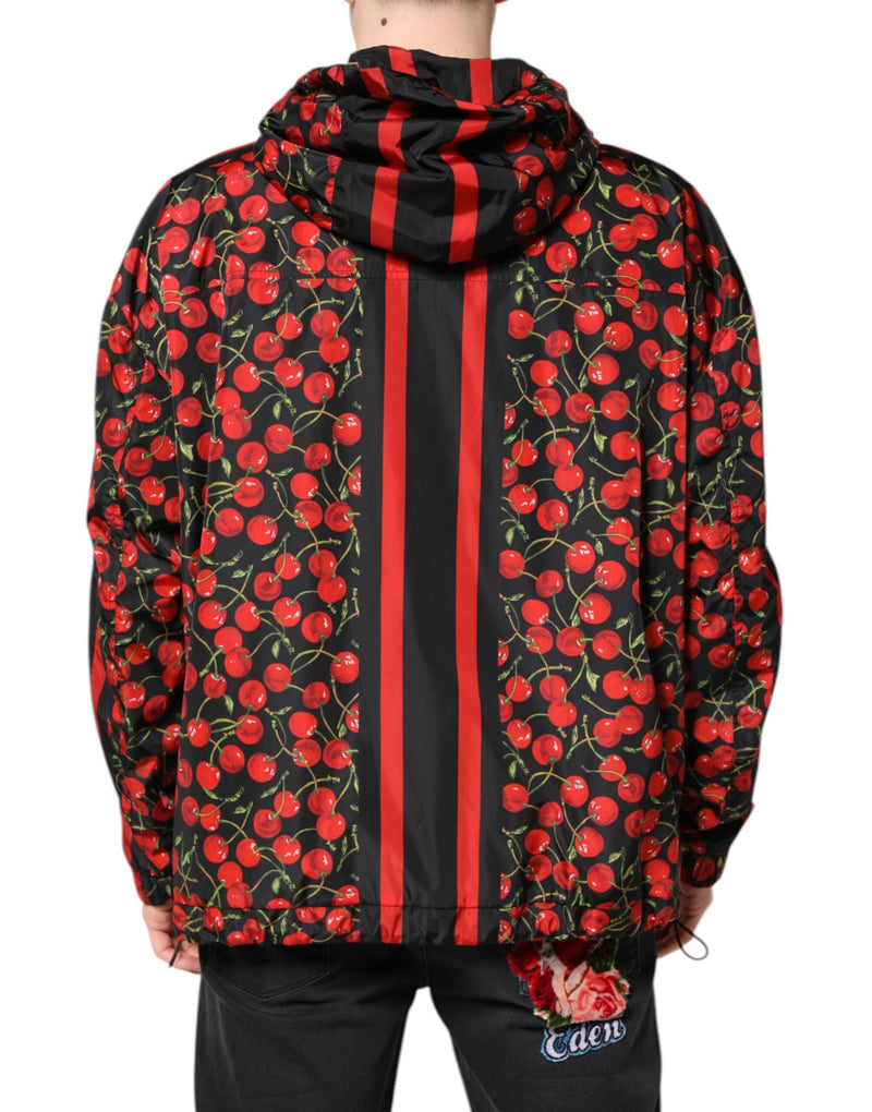 Black Cherry Print Hooded Windbreaker Jacket Dolce & Gabbana