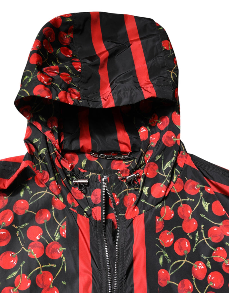 Black Cherry Print Hooded Windbreaker Jacket Dolce & Gabbana