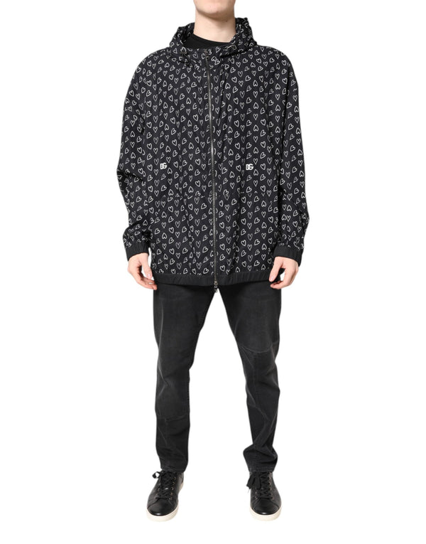 Black Heart Print Hooded Windbreaker Jacket Dolce & Gabbana