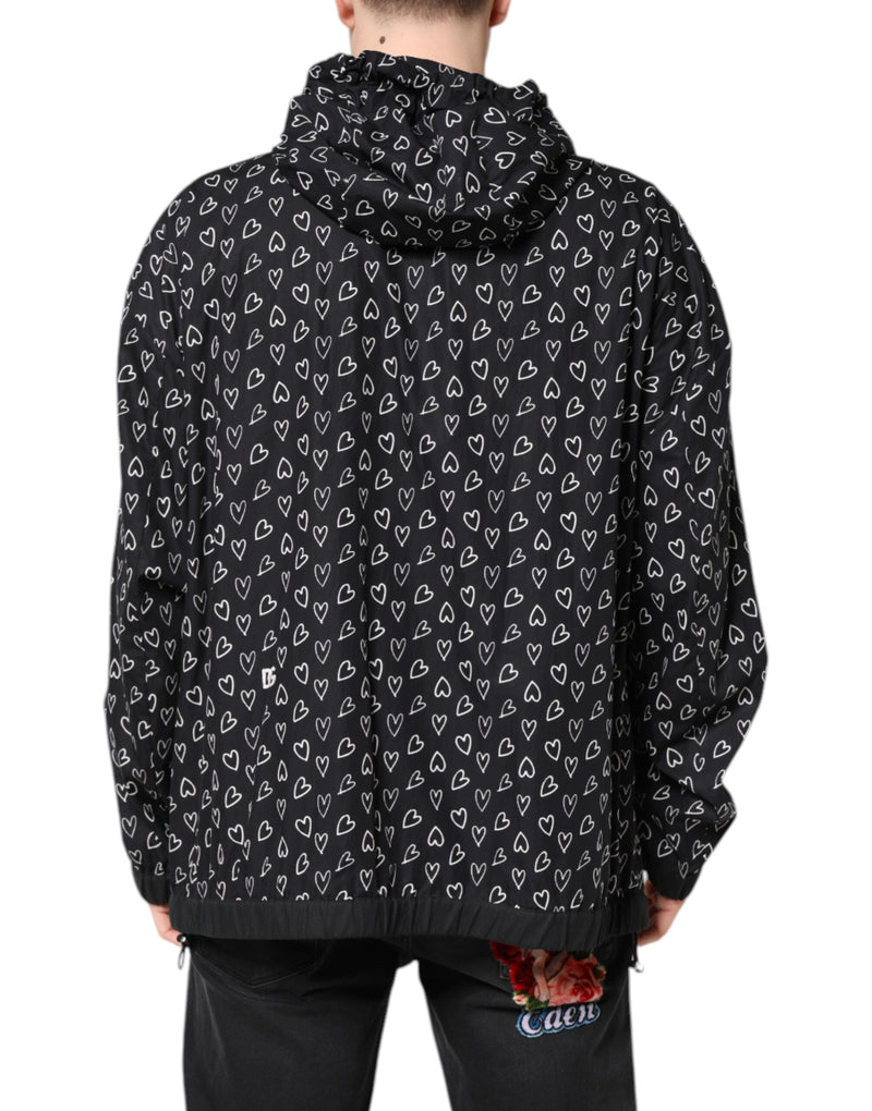 Black Heart Print Hooded Windbreaker Jacket Dolce & Gabbana