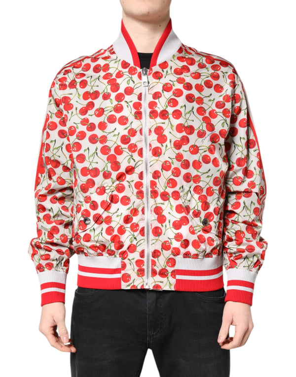 White Cherry Print Full Zip Bomber Jacket Dolce & Gabbana