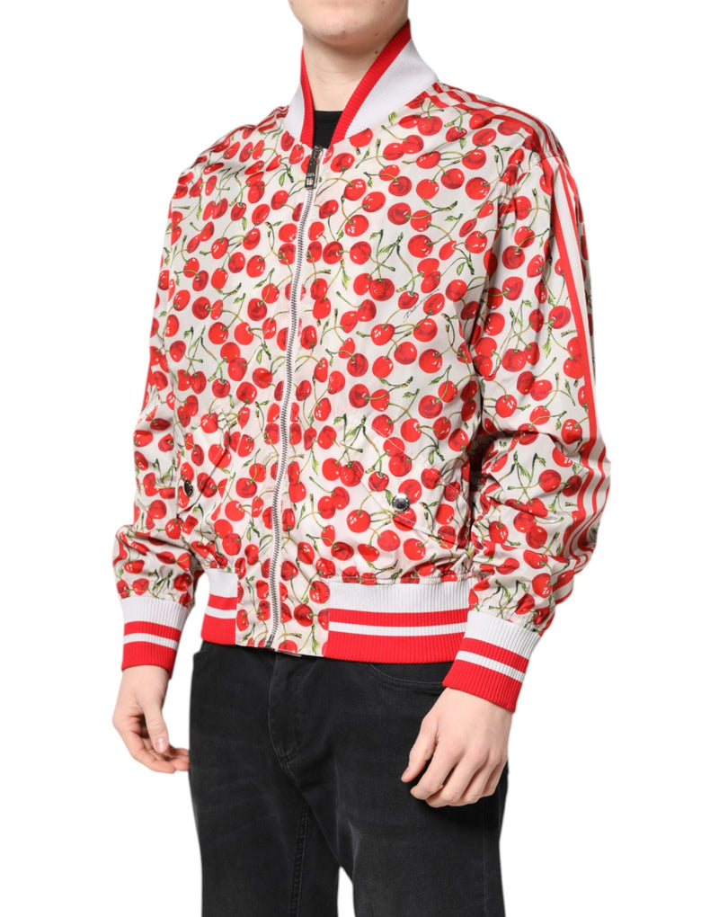 White Cherry Print Full Zip Bomber Jacket Dolce & Gabbana