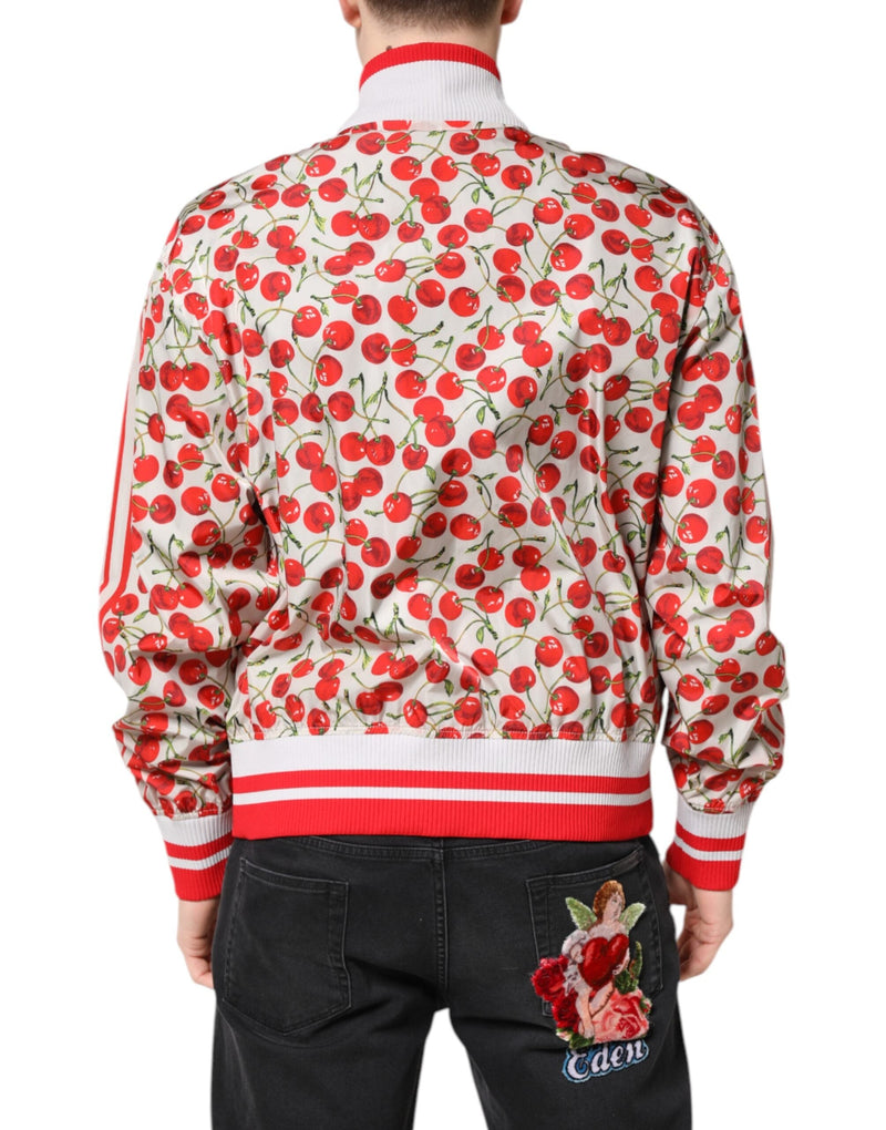 White Cherry Print Full Zip Bomber Jacket Dolce & Gabbana
