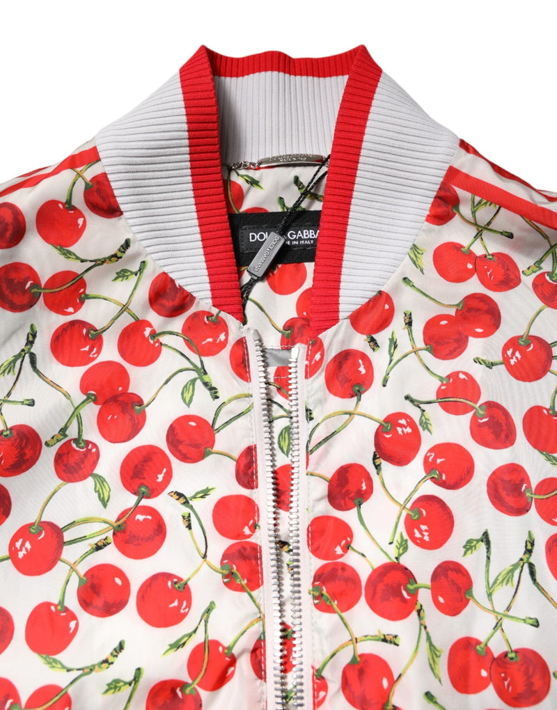 White Cherry Print Full Zip Bomber Jacket Dolce & Gabbana