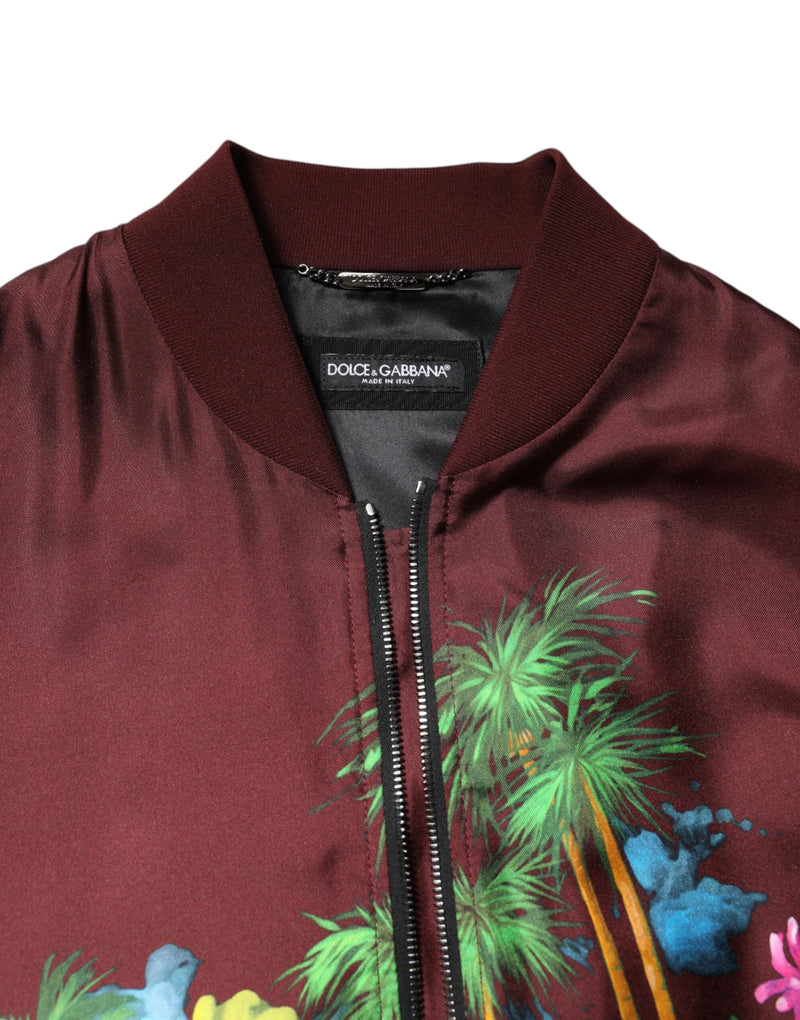 Maroon Floral Print Full Zip Bomber Jacket Dolce & Gabbana