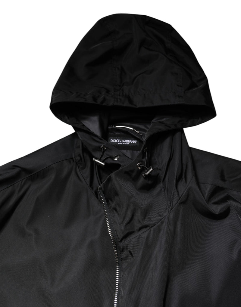 Black Hooded Long Men Windbreaker Jacket Dolce & Gabbana