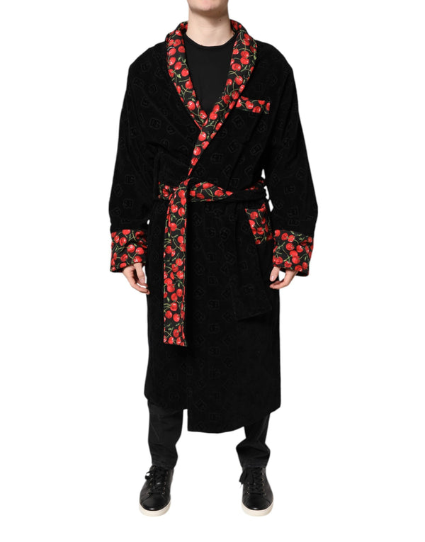 Black Cherry Print Wrap Robe Men Coat Jacket Dolce & Gabbana