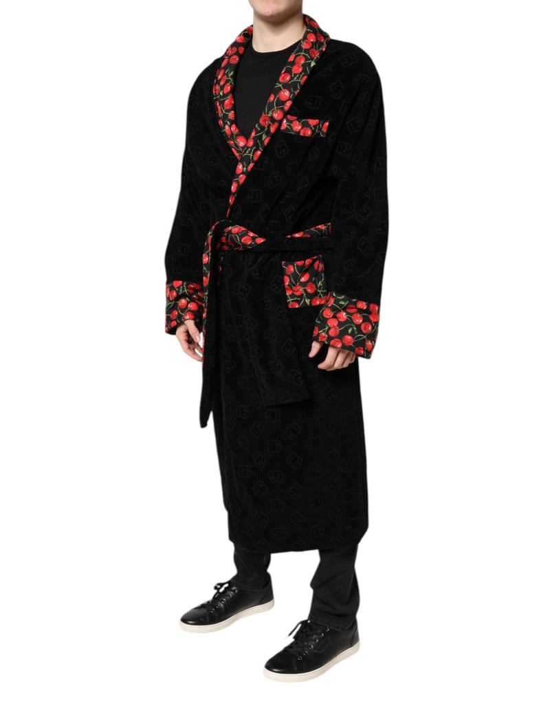 Black Cherry Print Wrap Robe Men Coat Jacket Dolce & Gabbana