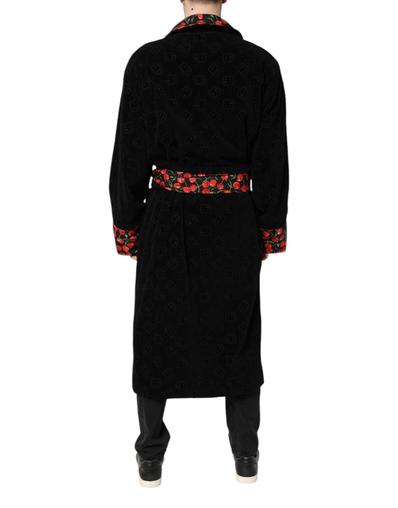 Black Cherry Print Wrap Robe Men Coat Jacket Dolce & Gabbana
