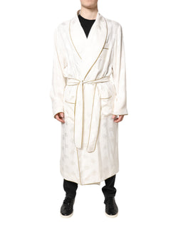 Ivory Silk Logo Men Wrap Robe Coat Jacket Dolce & Gabbana