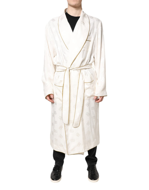 Ivory Silk Logo Men Wrap Robe Coat Jacket Dolce & Gabbana
