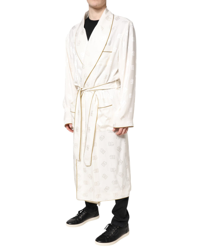 Ivory Silk Logo Men Wrap Robe Coat Jacket Dolce & Gabbana