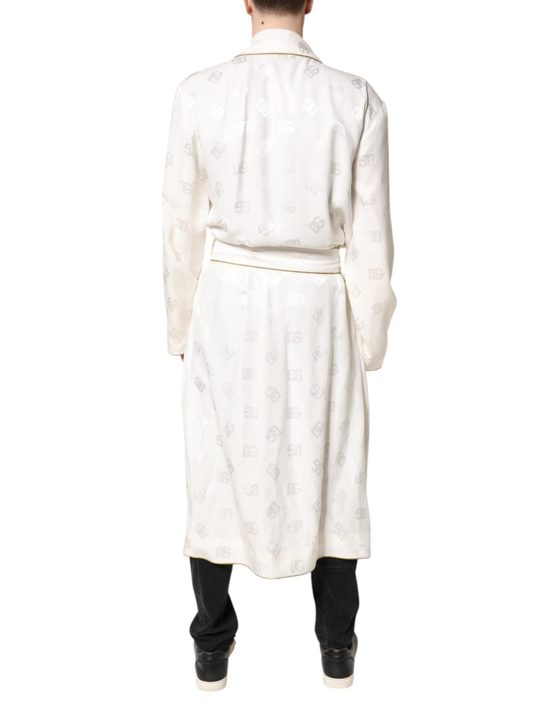 Ivory Silk Logo Men Wrap Robe Coat Jacket Dolce & Gabbana