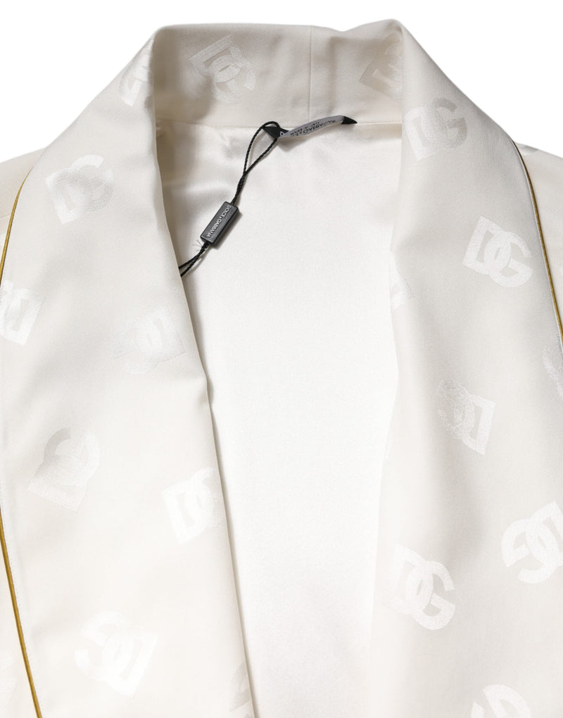 Ivory Silk Logo Men Wrap Robe Coat Jacket Dolce & Gabbana