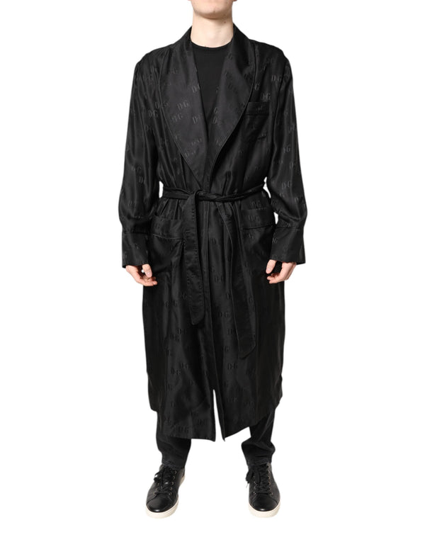 Black Silk DG Logo Men Wrap Robe Coat Jacket Dolce & Gabbana