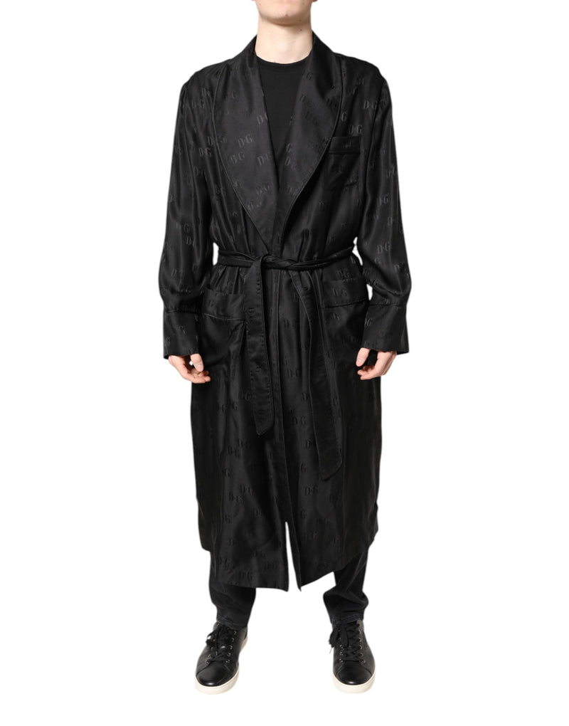 Black Silk DG Logo Men Wrap Robe Coat Jacket Dolce & Gabbana