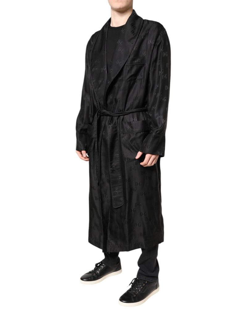 Black Silk DG Logo Men Wrap Robe Coat Jacket Dolce & Gabbana