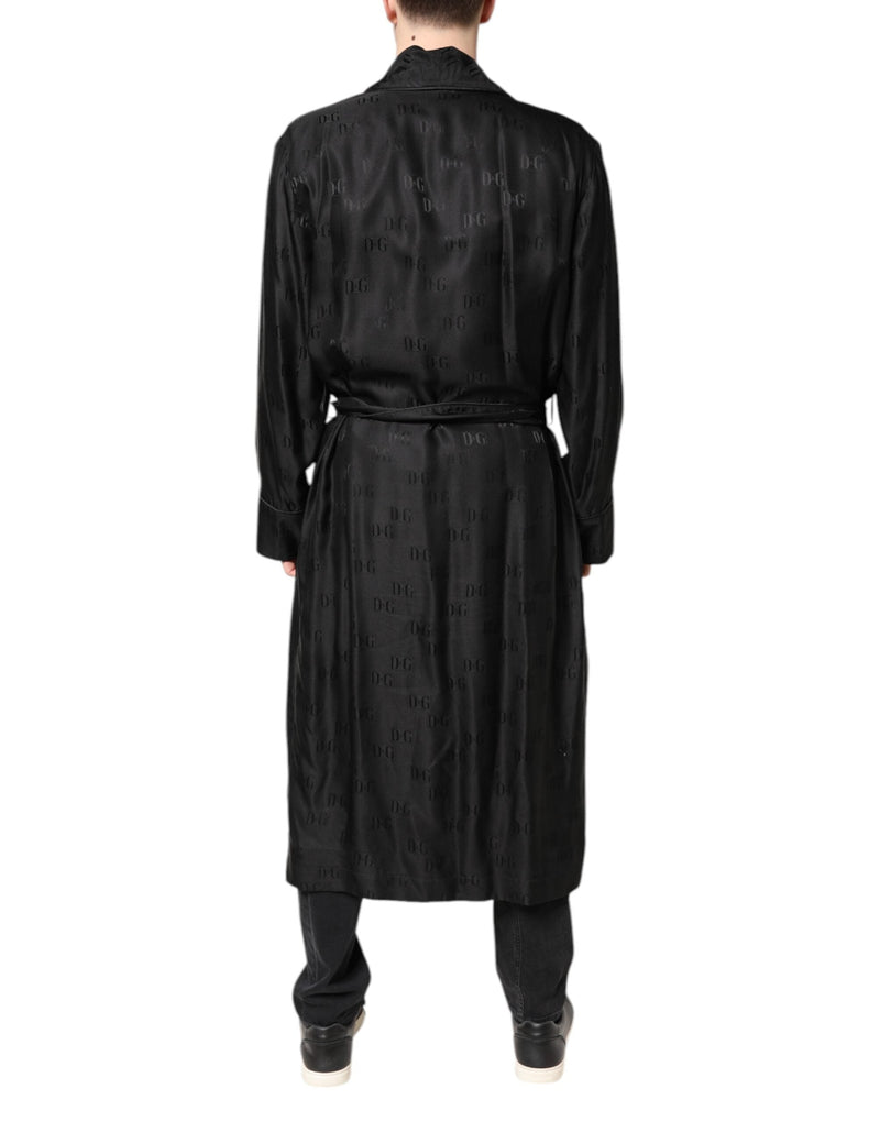 Black Silk DG Logo Men Wrap Robe Coat Jacket Dolce & Gabbana