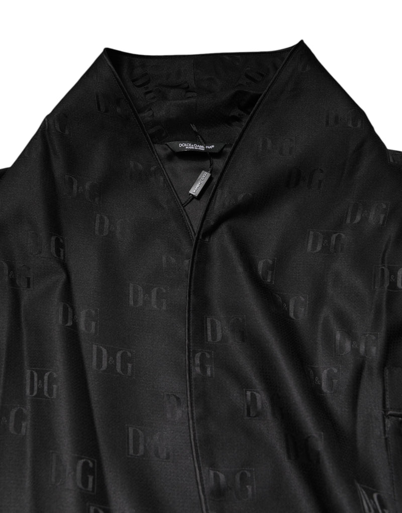 Black Silk DG Logo Men Wrap Robe Coat Jacket Dolce & Gabbana