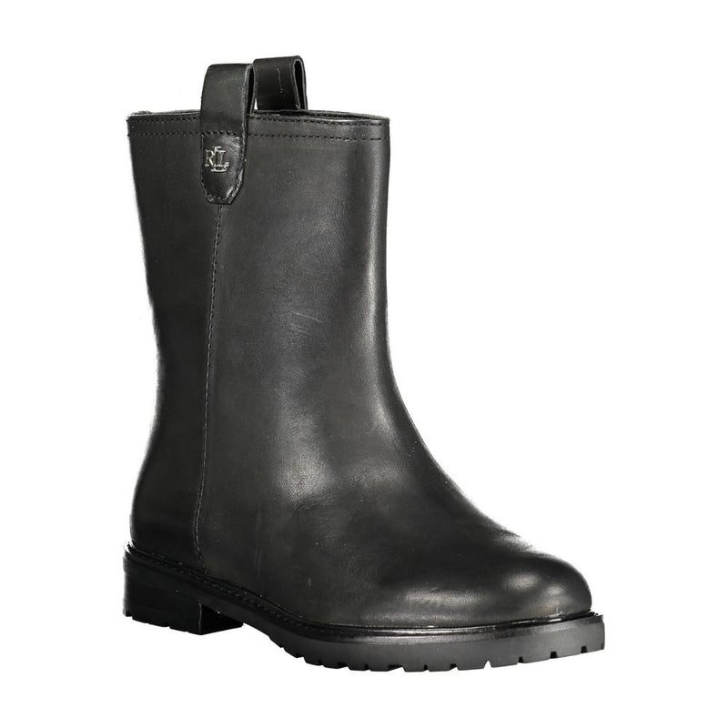 Black Leather Women Boot Ralph Lauren