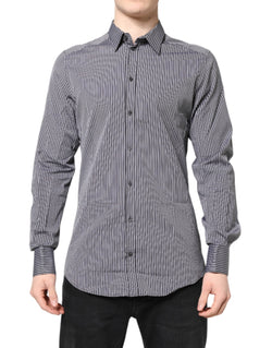 Black White Striped GOLD Formal Dress Shirt Dolce & Gabbana