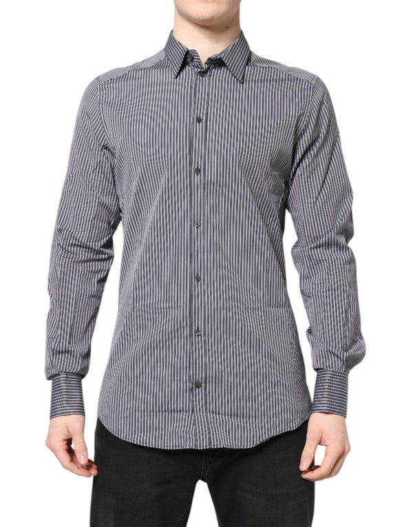 Black White Striped GOLD Formal Dress Shirt Dolce & Gabbana